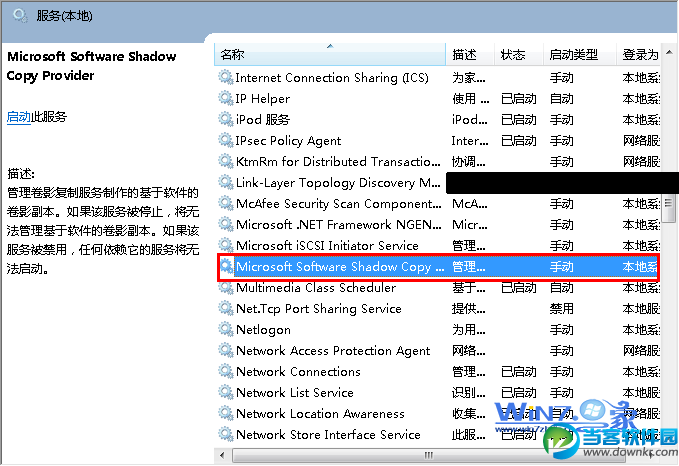 双击“Microsoft Software Shadow Copy Provider”服务