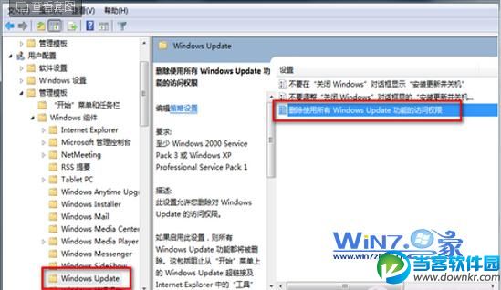 双击“删除所有使用 Windows Update 功能的访问权限”项