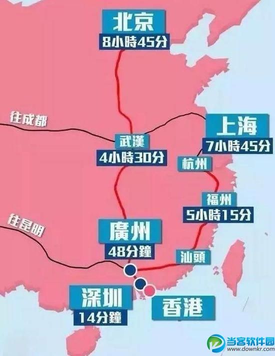 广深港高铁接入全国高铁路线图