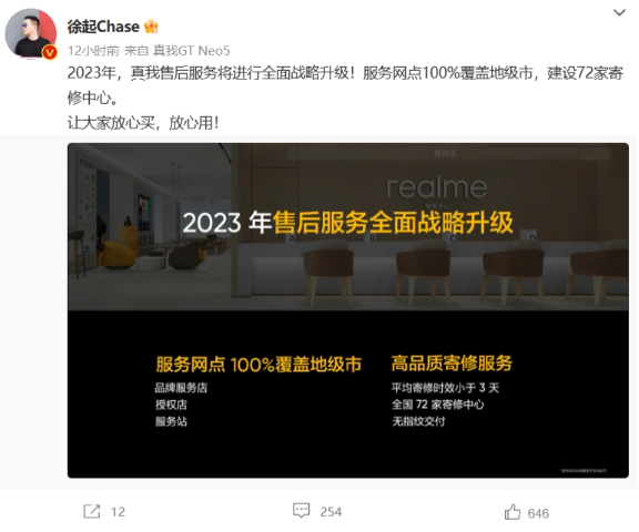 realme 真我 2023 年售后全面升级，服务网点将 100% 覆盖地级市