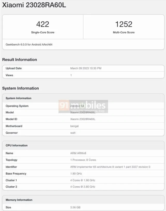 小米Redmi Note 12 4G将在印度推出，Geekbench跑分数据曝光！