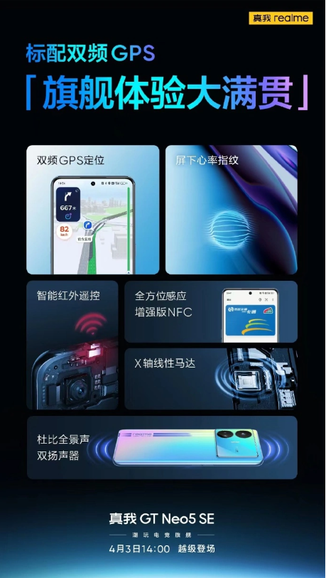 realme GT Neo5 SE发布，双频GPS定位与屏下指纹成亮点