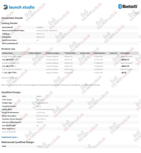 小米儿童智能手表U1 Pro通过蓝牙SIG认证，配置曝光