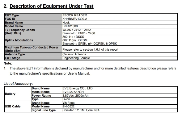 B&N NOOK 新款电子书阅读器通过 FCC 认证，产品型号为“BNRV1300-A