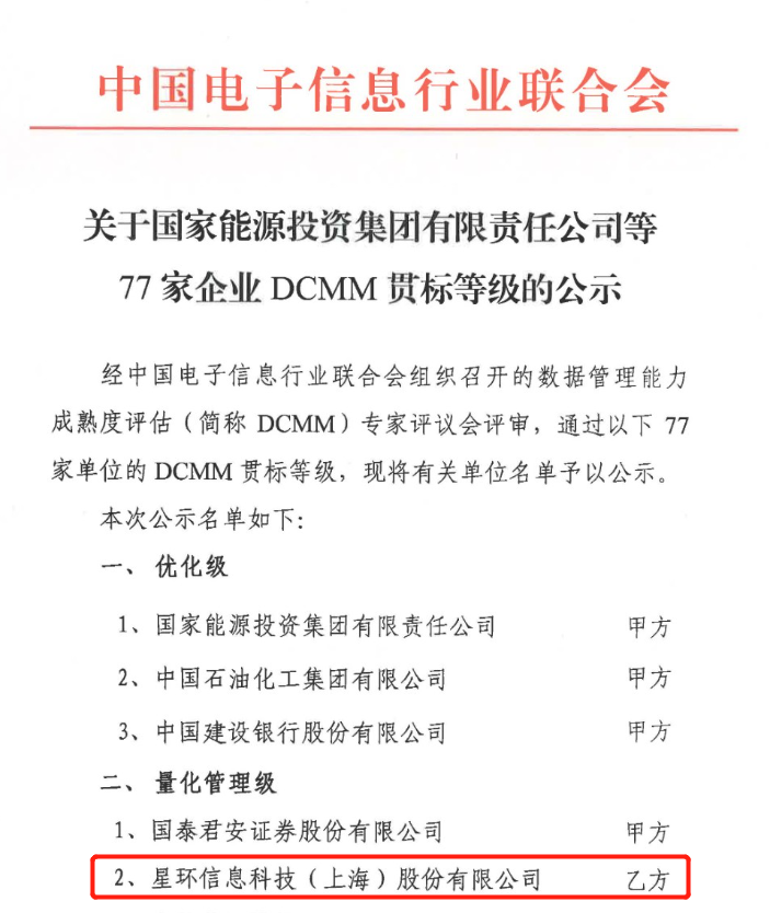 星环科技通过DCMM4级乙方最高认证，数据管理能力行业领先！